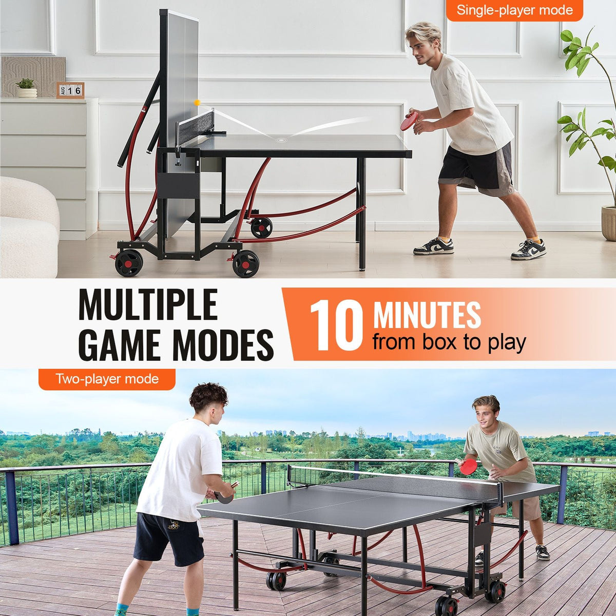 Ping Pong Table, Professional Table Tennis Game, Indoor/Outdoor All Weather Aluminum Table Tennis Table, Portable Foldable Table with Quick Clamp Net & Large Lockable Wheels, 10 Minute Assembly