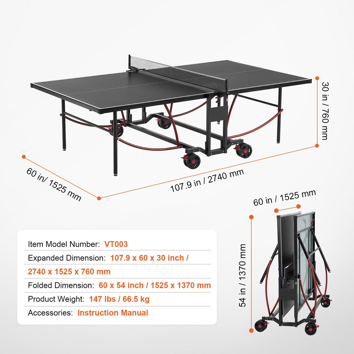 Ping Pong Table, Professional Table Tennis Game, Indoor/Outdoor All Weather Aluminum Table Tennis Table, Portable Foldable Table with Quick Clamp Net & Large Lockable Wheels, 10 Minute Assembly
