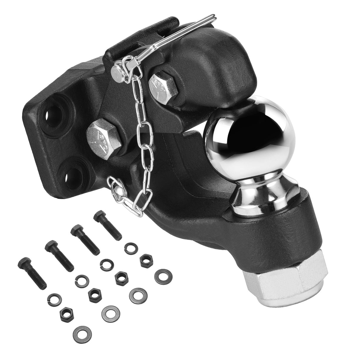 Pintle Hook, 20000 lbs Towing Capacity, Trailer Hitches Receiver Hook Combination 2-5/16-inch Hitch Ball, Fits 2.5 to 3-inch Lunette Ring with Mounting Kit, Wear-resistant, Black Powder Coat