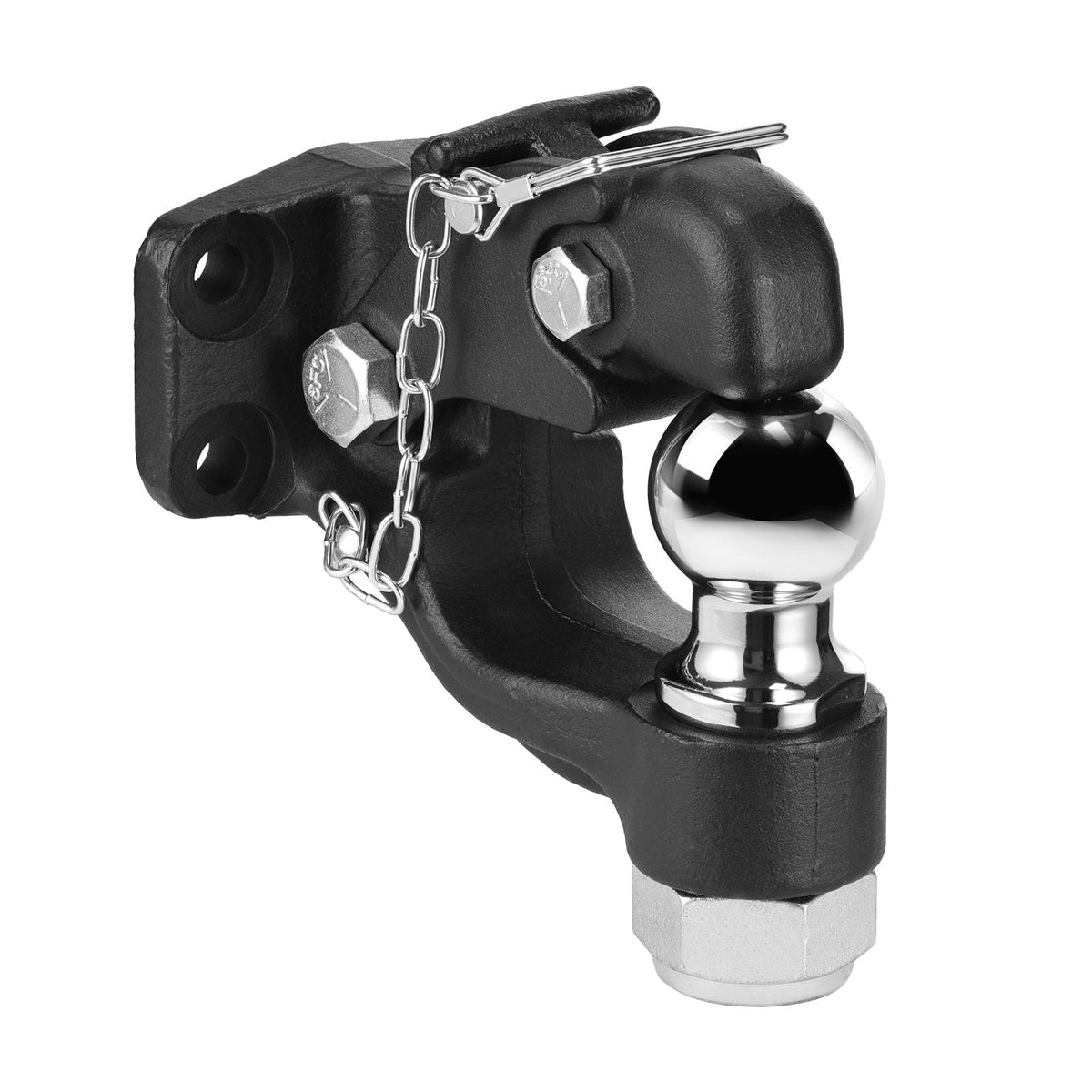 Pintle Hook, 20000 lbs Towing Capacity, Trailer Hitches Receiver Hook Combination 2-inch Hitch Ball, Fits for 2.5 to 3-inch Lunette Ring with Mounting Kit, Wear-resistant, Black Powder Coat