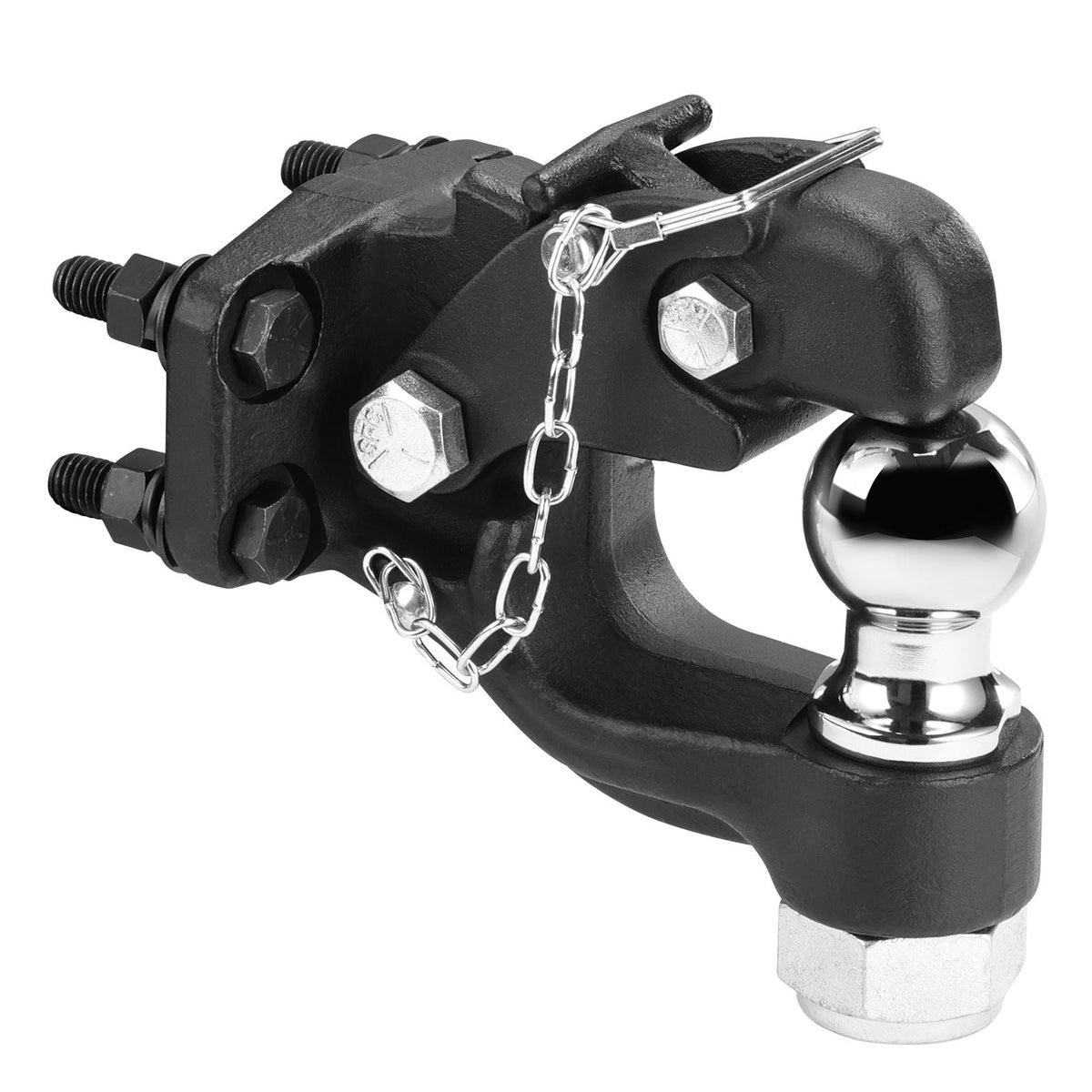 Pintle Hook, 20000 lbs Towing Capacity, Trailer Hitches Receiver Hook Combination 2-inch Hitch Ball, Fits for 2.5 to 3-inch Lunette Ring with Mounting Kit, Wear-resistant, Black Powder Coat