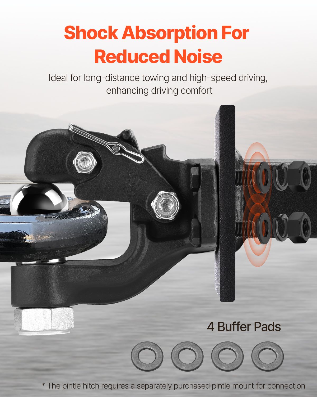 Pintle Hook, 20000 lbs Towing Capacity, Trailer Hitches Receiver Hook Combination 2-inch Hitch Ball, Fits for 2.5 to 3-inch Lunette Ring with Mounting Kit, Wear-resistant, Black Powder Coat