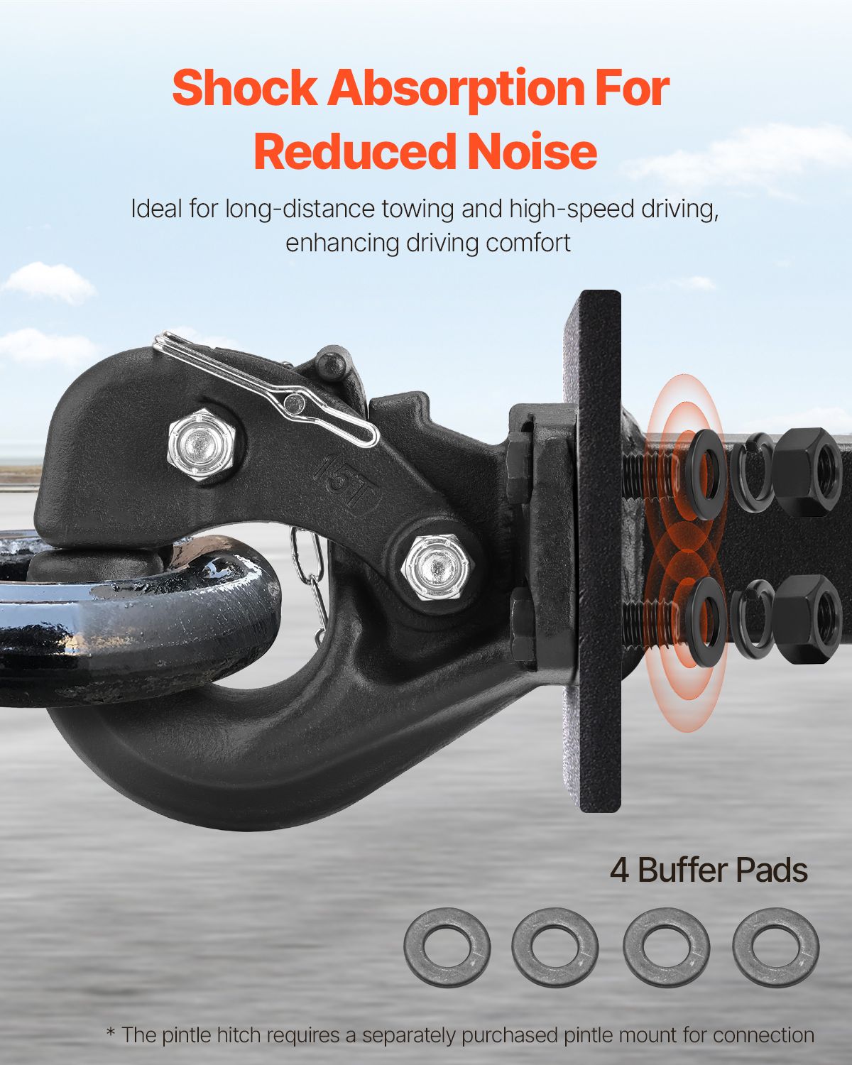 Pintle Hook, 30000 lbs Towing Capacity, Trailer Hitches Receiver Hook Fits for 2.5 to 3-inch Lunette Ring with Mounting Kit, Wear-resistant, Black Powder Coat, Suitable for Various Vehicles