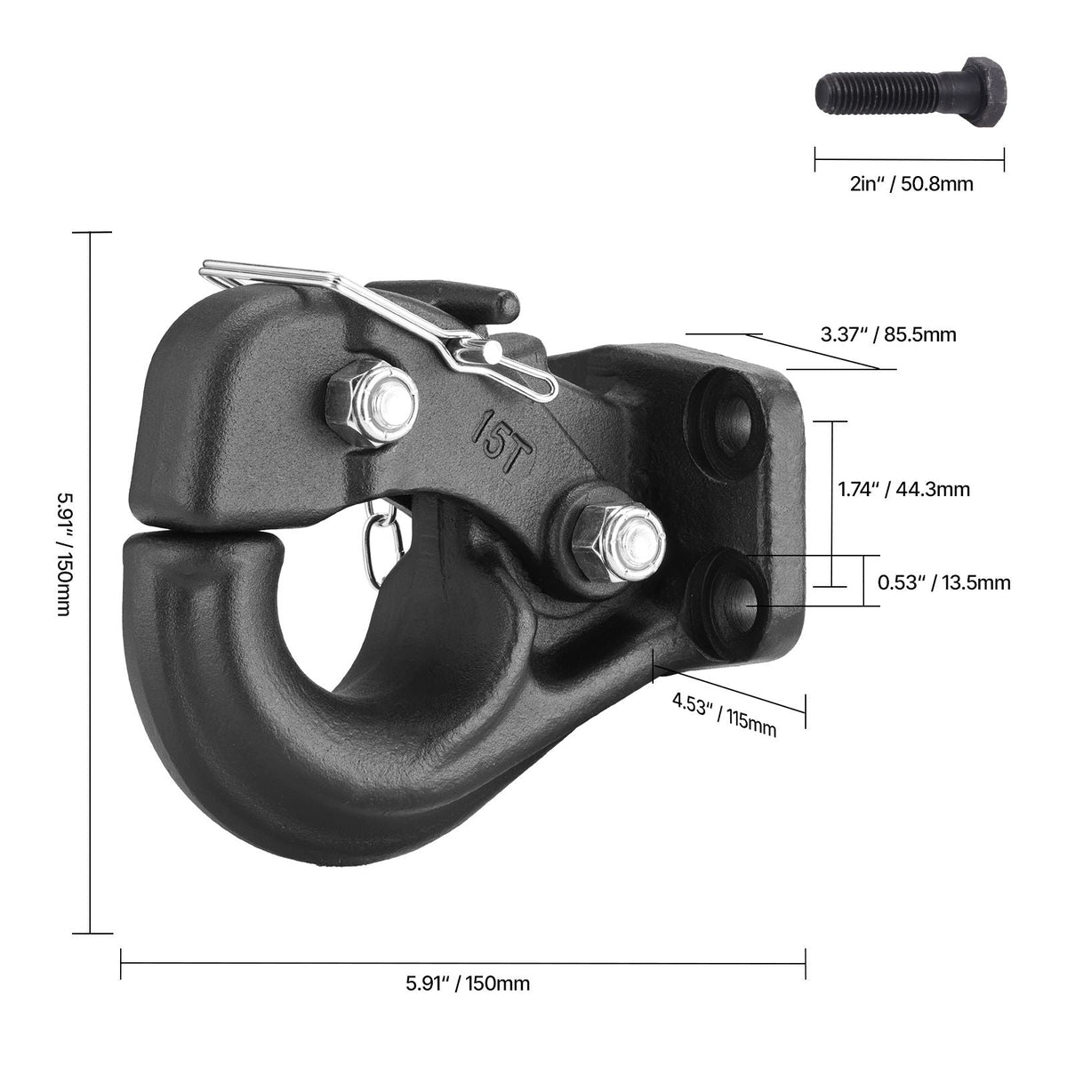 Pintle Hook, 30000 lbs Towing Capacity, Trailer Hitches Receiver Hook Fits for 2.5 to 3-inch Lunette Ring with Mounting Kit, Wear-resistant, Black Powder Coat, Suitable for Various Vehicles