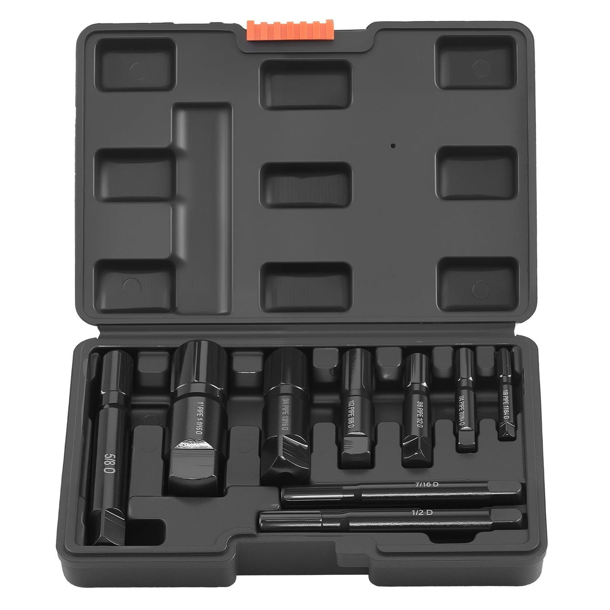 Pipe Extractor Set, 9 Pieces Heavy Duty Steel Broken Pipe Extractors, with Solid Storage Case, Cr-Mo Steel for Removing 1/8" to 1" Damaged Threaded Pipes and Fittings, for Plumbers Mechanics DIY