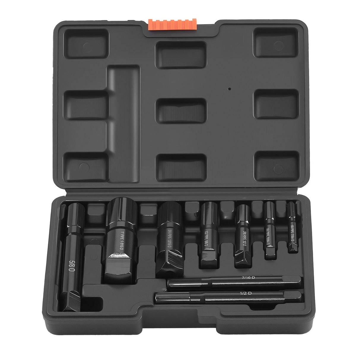 Pipe Extractor Set, 9 Pieces Heavy Duty Steel Broken Pipe Extractors, with Solid Storage Case, Cr-Mo Steel for Removing 1/8" to 1" Damaged Threaded Pipes and Fittings, for Plumbers Mechanics DIY