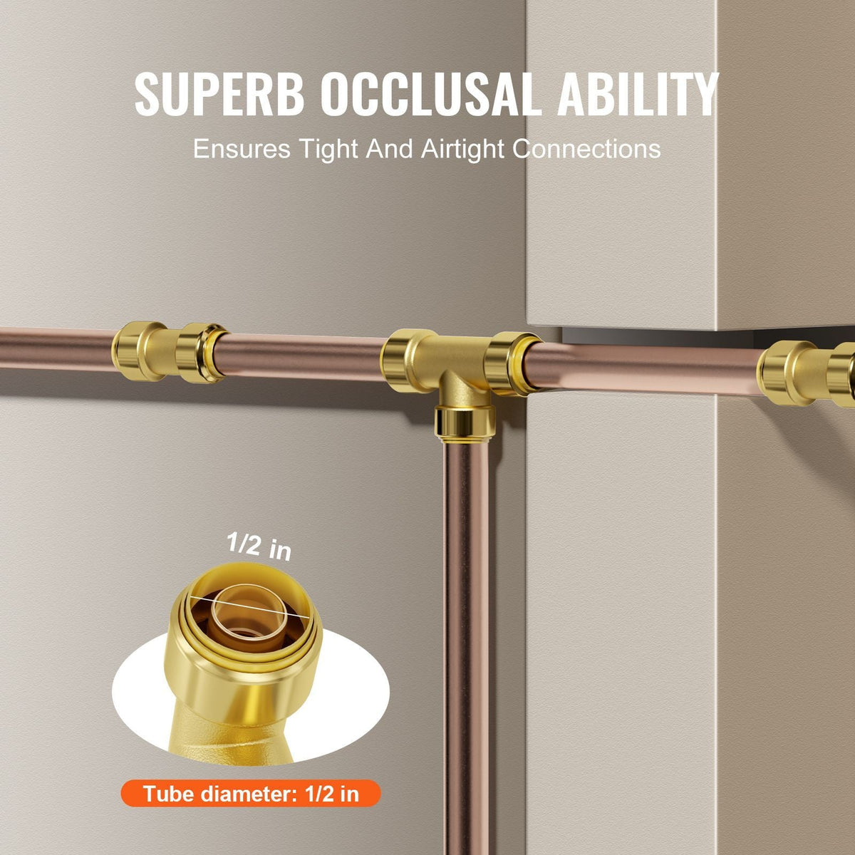 Pipe Fittings, 1/2" 12PCS Tee Brass Pipe Fittings, Push-Fit Pipe Connector Brass Air Fittings, Heavy Duty Plumbing Fittings Adapter for Heating/Shower Systems, Water Pipes