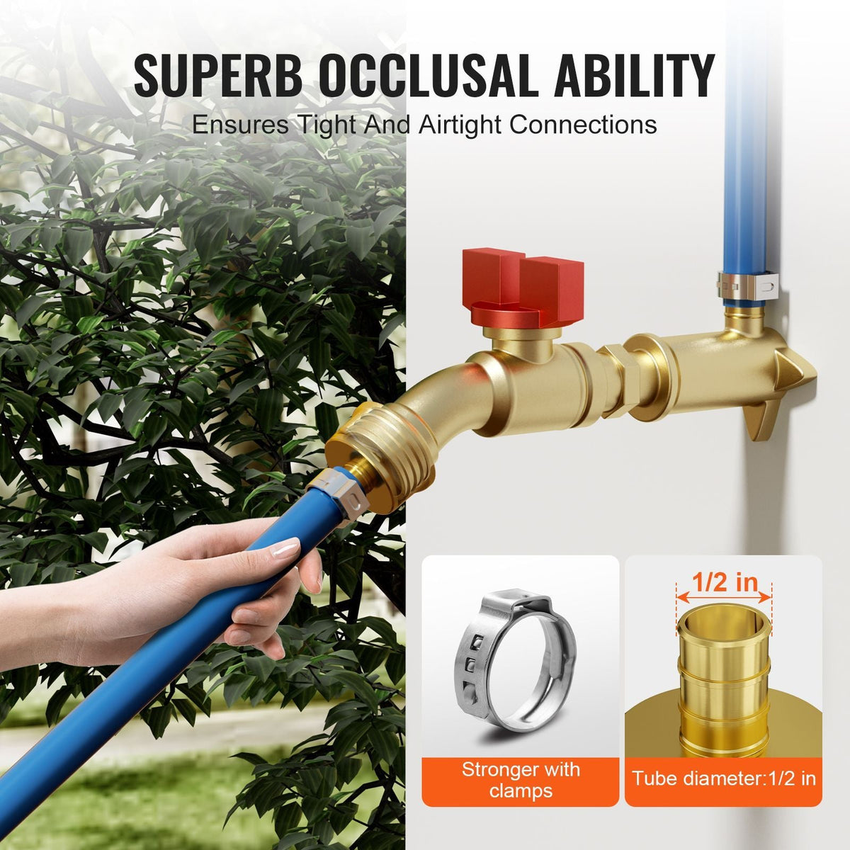 Pipe Fittings, 1/2" 20PCS Brass Pipe Fittings, Clamp-style 1/2 NPT Internal Thread Pipe Connector Brass Air Fittings, Heavy Duty Plumbing Fittings NPT Adapter for Heating/Shower Systems