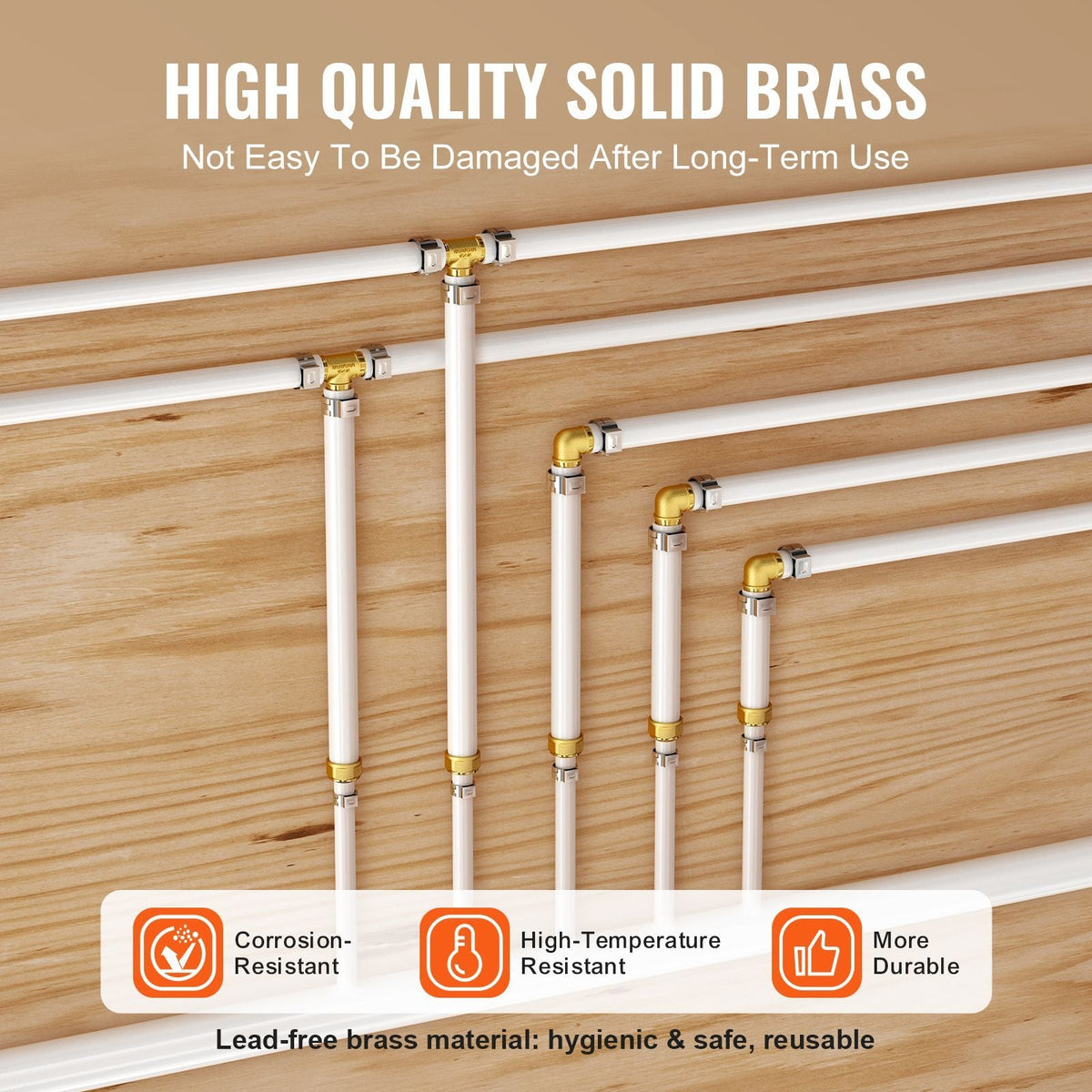 Pipe Fittings, 1/2" 20PCS Brass Pipe Fittings, Clamp-style 1/2 NPT Internal Thread Pipe Connector Brass Air Fittings, Heavy Duty Plumbing Fittings NPT Adapter for Heating/Shower Systems