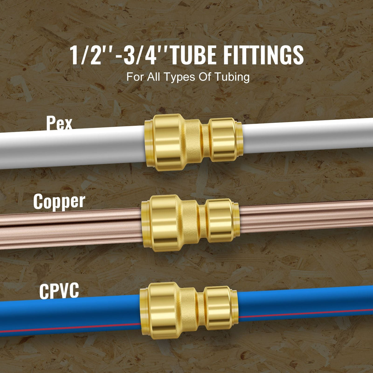 Pipe Fittings, 1/2"-3/4" 12PCS Brass Pipe Fittings, Straight-Through Push-Fit Pipe Connector Brass Air Fittings, Heavy Duty Plumbing Fittings Adapter for Heating/Shower Systems,Water Pipes