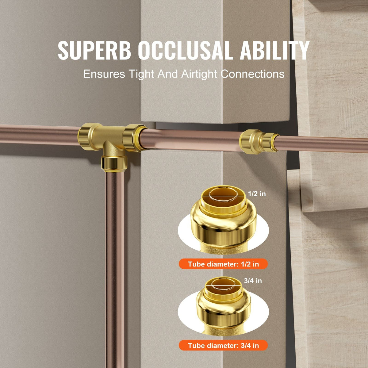 Pipe Fittings, 1/2"-3/4" 12PCS Brass Pipe Fittings, Straight-Through Push-Fit Pipe Connector Brass Air Fittings, Heavy Duty Plumbing Fittings Adapter for Heating/Shower Systems,Water Pipes