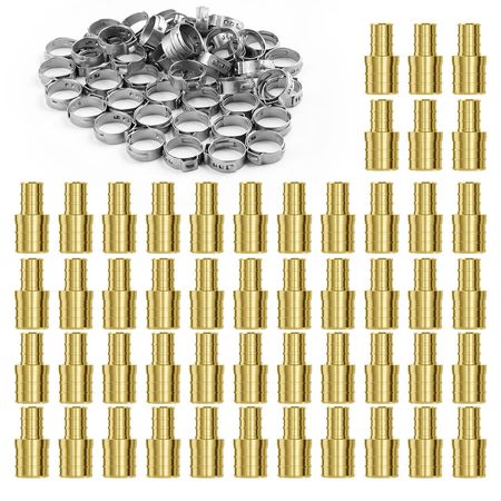 Pipe Fittings, 1/2"-3/4" 50PCS Brass Pipe Fittings, Clamp-style 1/2 NPT Internal Thread Pipe Connector Brass Air Fittings, Heavy Duty Plumbing Fittings NPT Adapter for Heating/Shower Systems