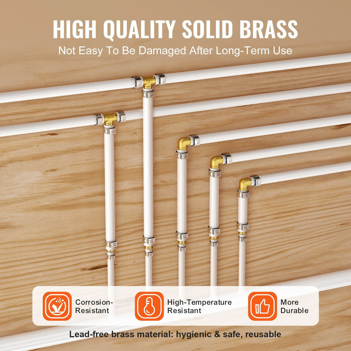 Pipe Fittings, 1/2"-3/4" 50PCS Brass Pipe Fittings, Clamp-style 1/2 NPT Internal Thread Pipe Connector Brass Air Fittings, Heavy Duty Plumbing Fittings NPT Adapter for Heating/Shower Systems