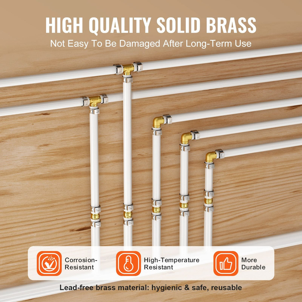 Pipe Fittings, 1/2" 50PCS Brass Pipe Fittings, Clamp-style Elbows Pipe Connector Brass Air Fittings, Heavy Duty Plumbing Fittings Tube Adapter for Heating/Shower Systems, Outdoor Water Pipes
