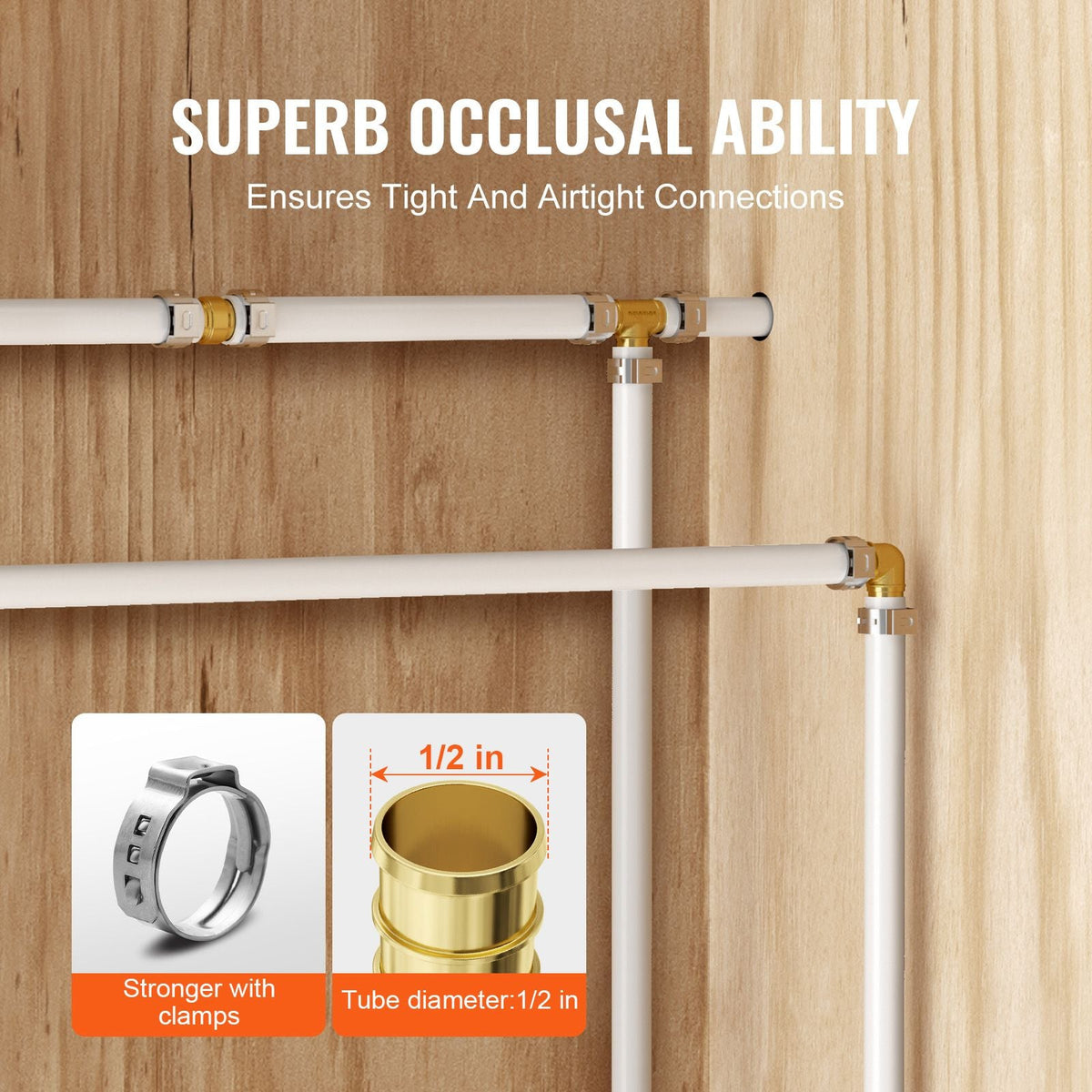 Pipe Fittings, 1/2" 50PCS Brass Pipe Fittings, Clamp-style Tee Pipe Connector Brass Air Fittings, Heavy Duty Plumbing Fittings Tube Adapter for Heating/Shower Systems,Outdoor Water Pipes