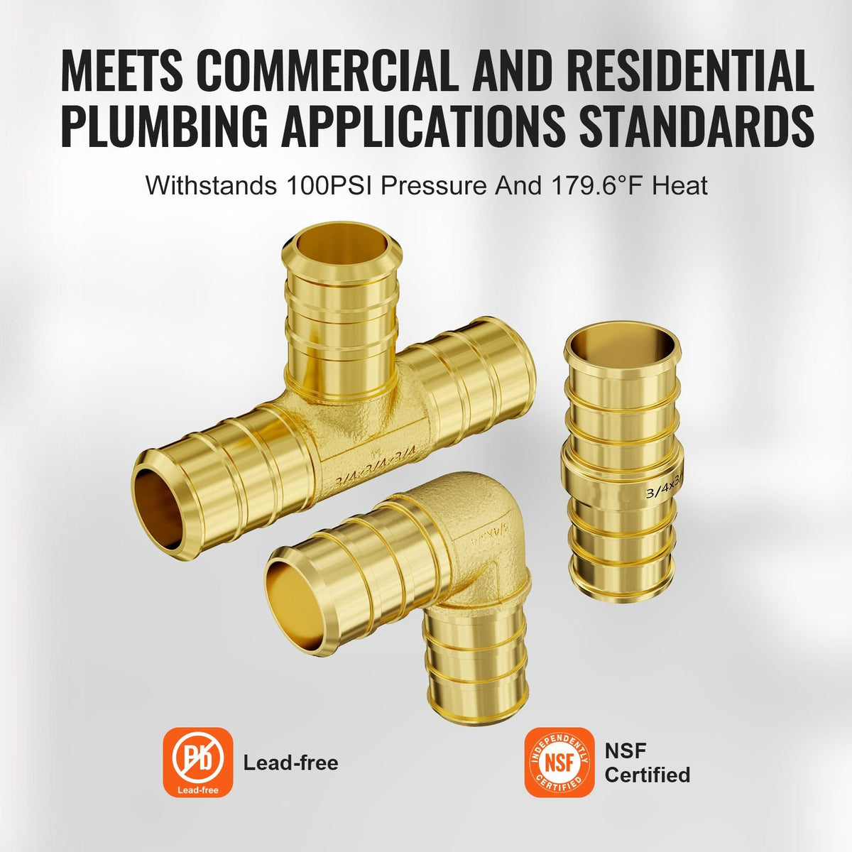 Pipe Fittings, 3/4" 45PCS (15xStraight, 15xElbows, 15xTees) Brass Pipe Fittings, Push-Fit Pipe Connector Brass Air Fittings, Plumbing Fittings Adapter for Heating/Shower Systems, Water Pipes