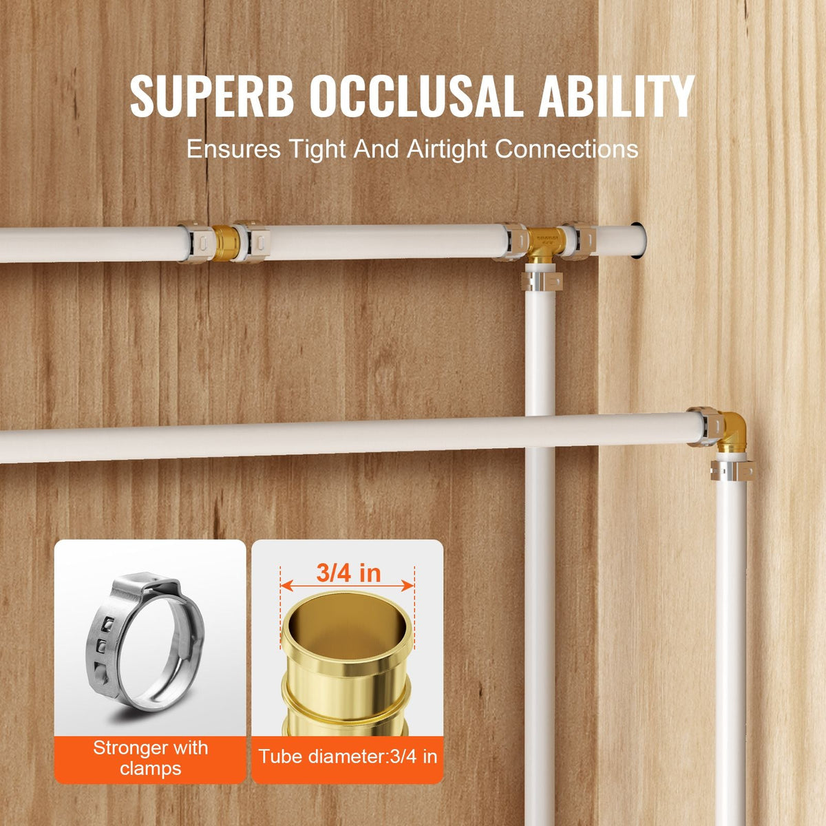 Pipe Fittings, 3/4" 45PCS (15xStraight, 15xElbows, 15xTees) Brass Pipe Fittings, Push-Fit Pipe Connector Brass Air Fittings, Plumbing Fittings Adapter for Heating/Shower Systems, Water Pipes