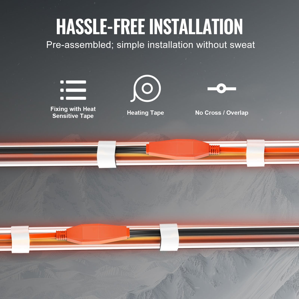 Pipe Heating Cable, 12FT 7W/FT Heat Tape for Pipes with Built-in Thermostat, Water Pipe Heat Cable Protects PVC Hose, Metal and Plastic Pipe from Freezing