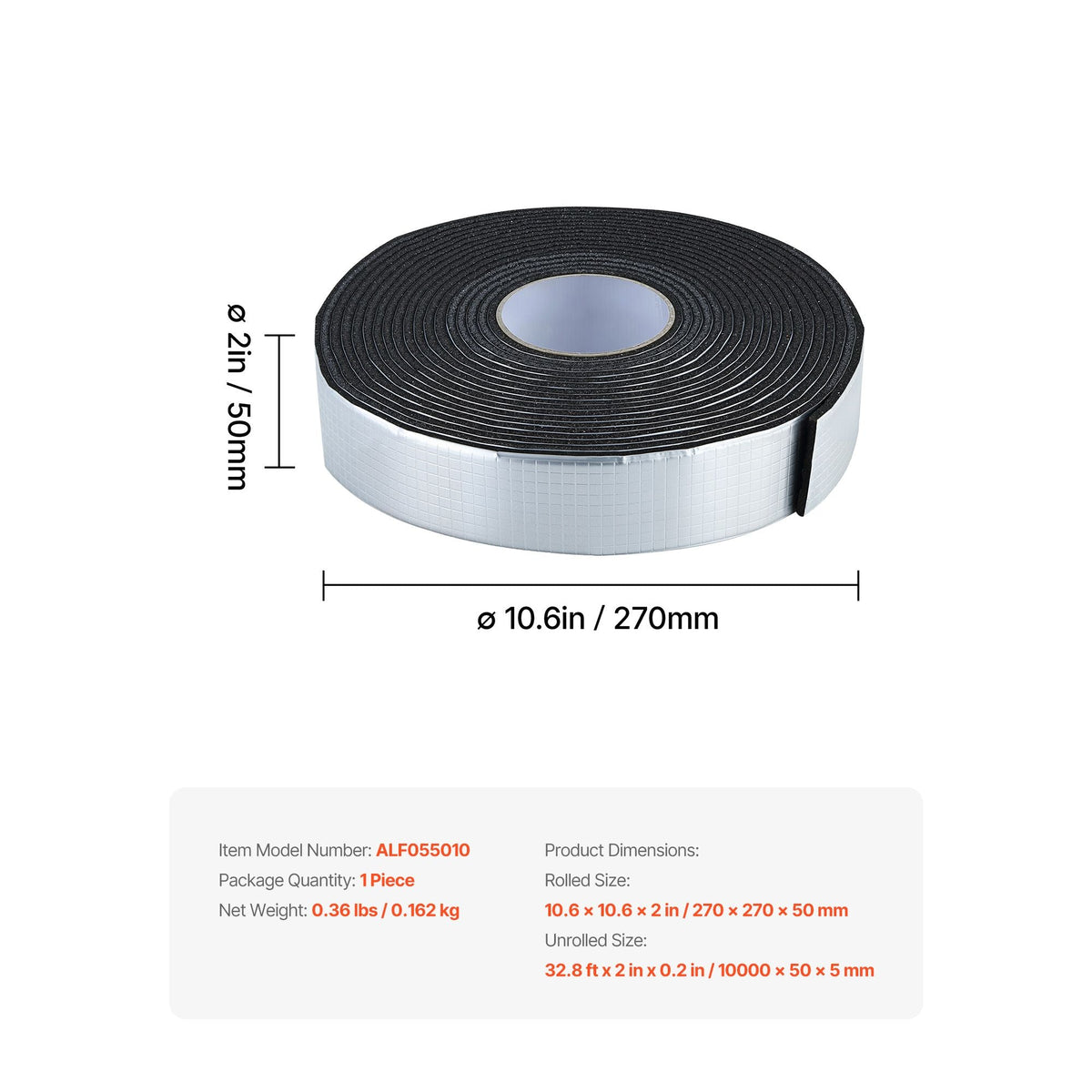 Pipe Insulation Wrap, 32.8 FT x 2-inch Pipe Insulation Tape with Aluminum Foil Layer, Self-Adhesive Foam and Foil Pipes Wrap for Freeze Protection, Heat & Cold Resistant for Outdoor Indoor Use