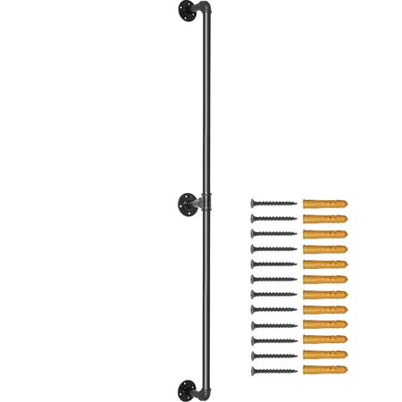 Pipe Stair Handrail, 7FT Staircase Handrail, 440LBS Load Capacity Carbon Steel Pipe Handrail, Industrial Pipe Handrail with Wall Mount Support, Round Corner Wall Handrailings for Indoor, Outdoor