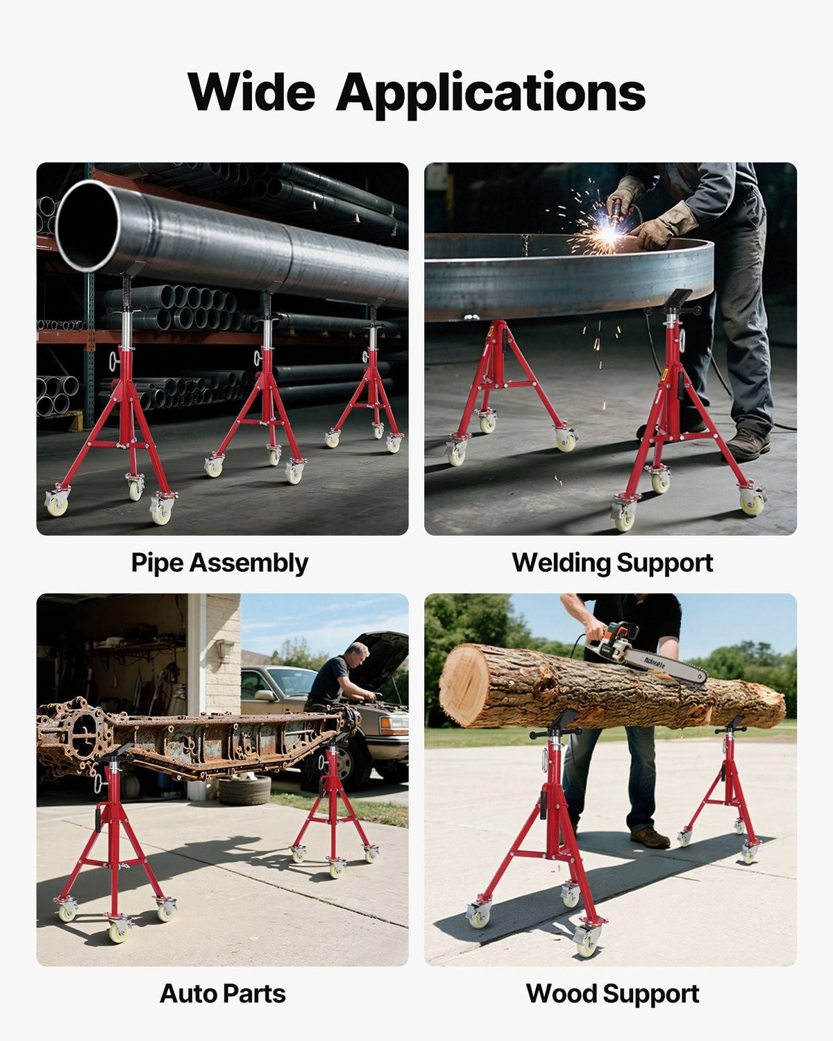 Pipe Stand, V Head Pipe Jack Stand Adjustable Height 20-37 Inch, 2500LBS Pipe Jack Stands with Casters, Folding Portable Pipe Stands for 1/8 to 12 Inch Pipe Supporting