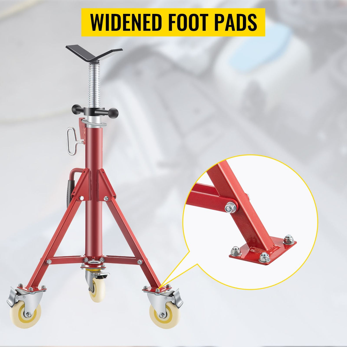 Pipe Stand, V Head Pipe Jack Stand Adjustable Height 28-52 Inch, 2500LBS Pipe Jack Stands with Casters, Folding Portable Pipe Stands for 1/8 to 12 Inch Pipe Supporting