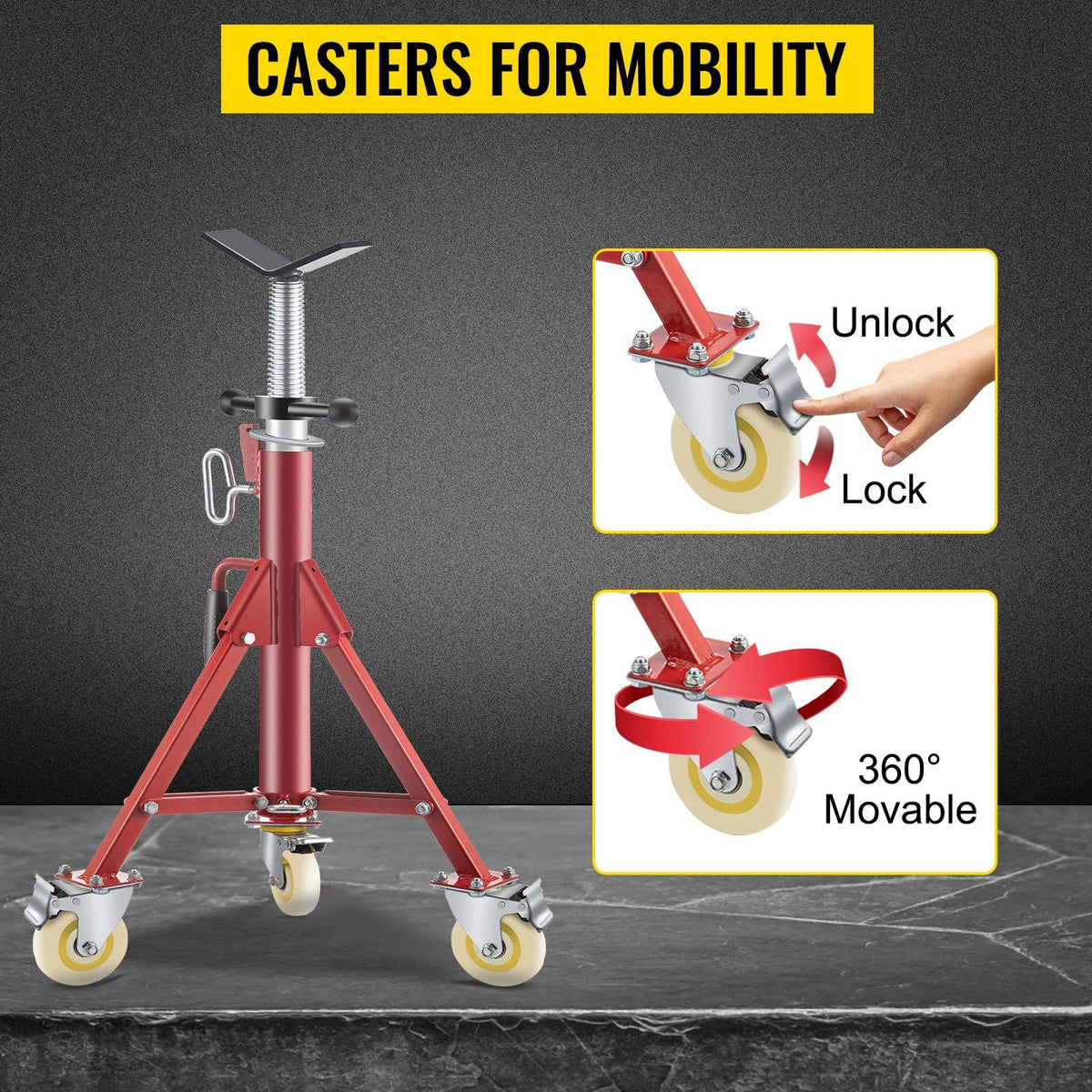 Pipe Stand, V Head Pipe Jack Stand Adjustable Height 28-52 Inch, 2500LBS Pipe Jack Stands with Casters, Folding Portable Pipe Stands for 1/8 to 12 Inch Pipe Supporting