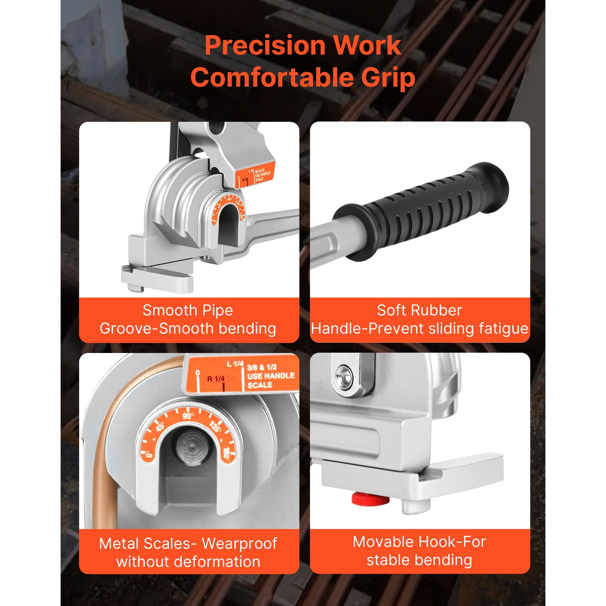 Pipe Tube Bender, 1/4", 3/8", 1/2" OD, 3 in 1 Manual Level Tube Bender, 180° Copper Aluminum Pipes Bending Tool for Automotive Repair, HVAC Air Conditioning