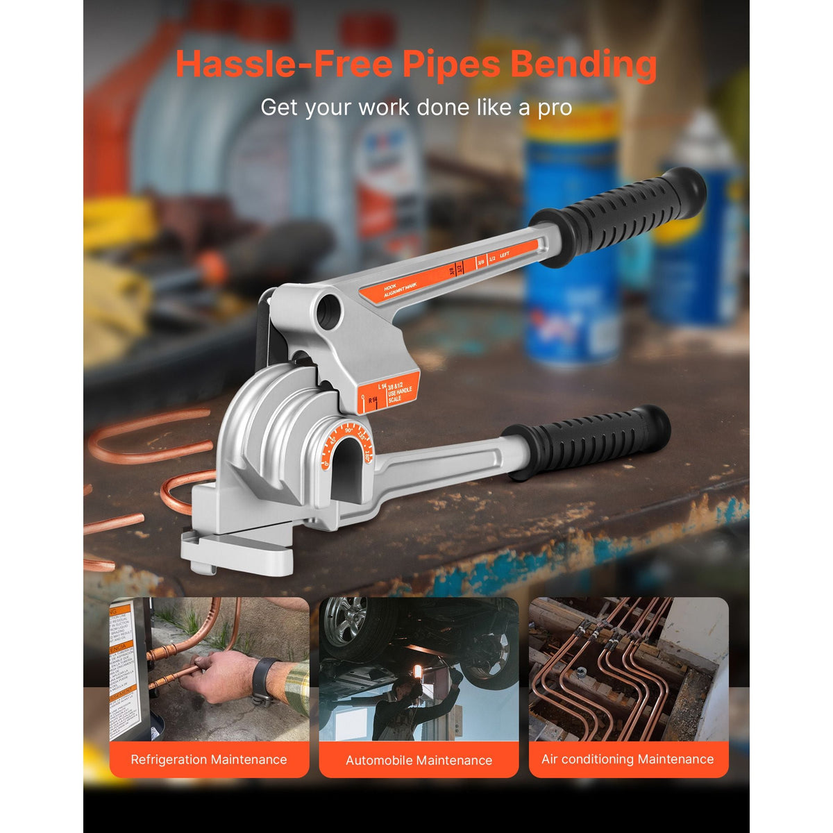 Pipe Tube Bender, 1/4", 3/8", 1/2" OD, 3 in 1 Manual Level Tube Bender, 180° Copper Aluminum Pipes Bending Tool for Automotive Repair, HVAC Air Conditioning