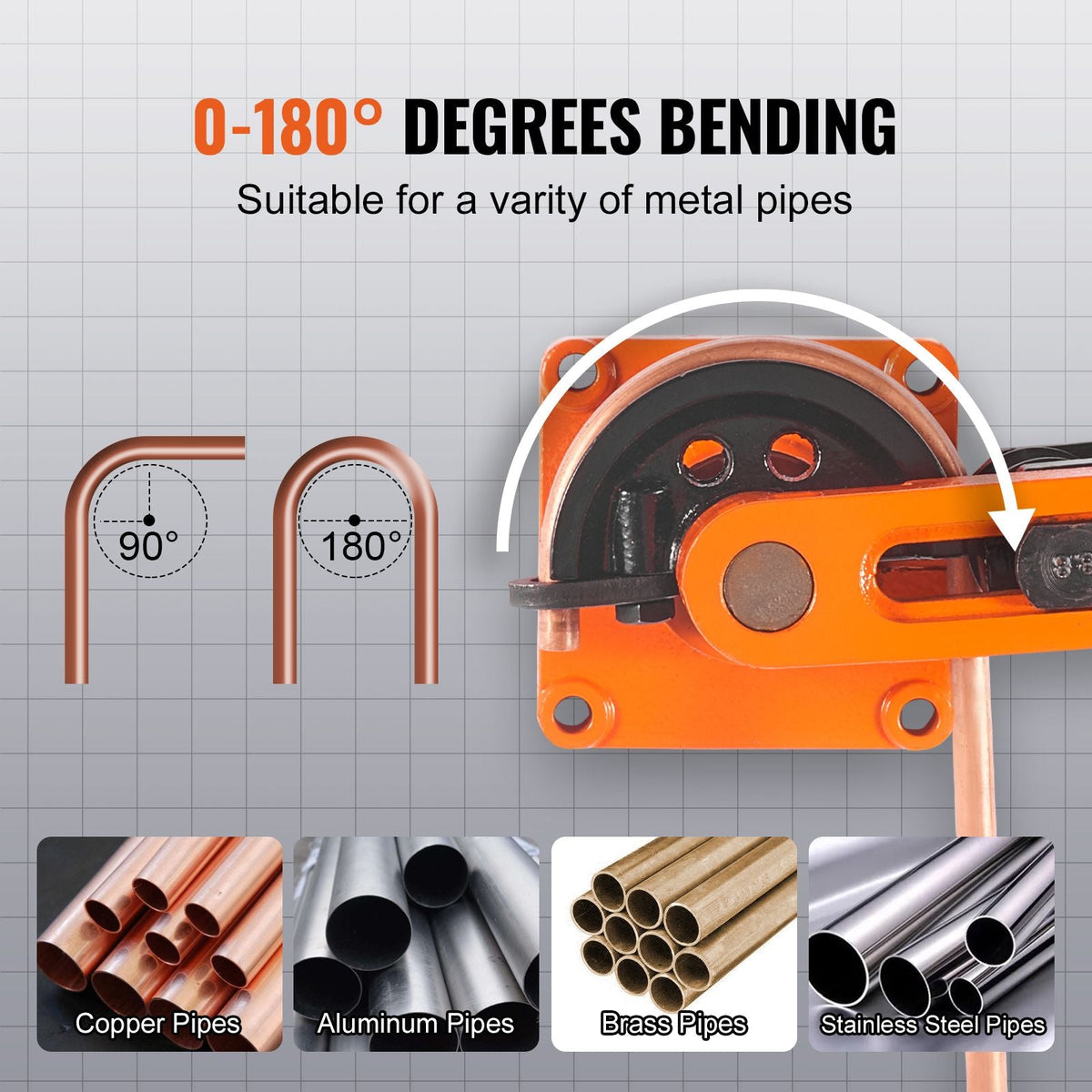 Pipe Tube Bender, 3/8" to 1" OD Manual Pipe Tube Bender with 7 Bending Dies, 180° Copper Aluminum Pipes Bending Tools for HVAC Air Conditioning Refrigerator Auto Repair