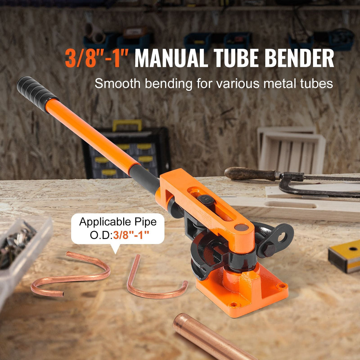 Pipe Tube Bender, 3/8" to 1" OD Manual Pipe Tube Bender with 7 Bending Dies, 180° Copper Aluminum Pipes Bending Tools for HVAC Air Conditioning Refrigerator Auto Repair