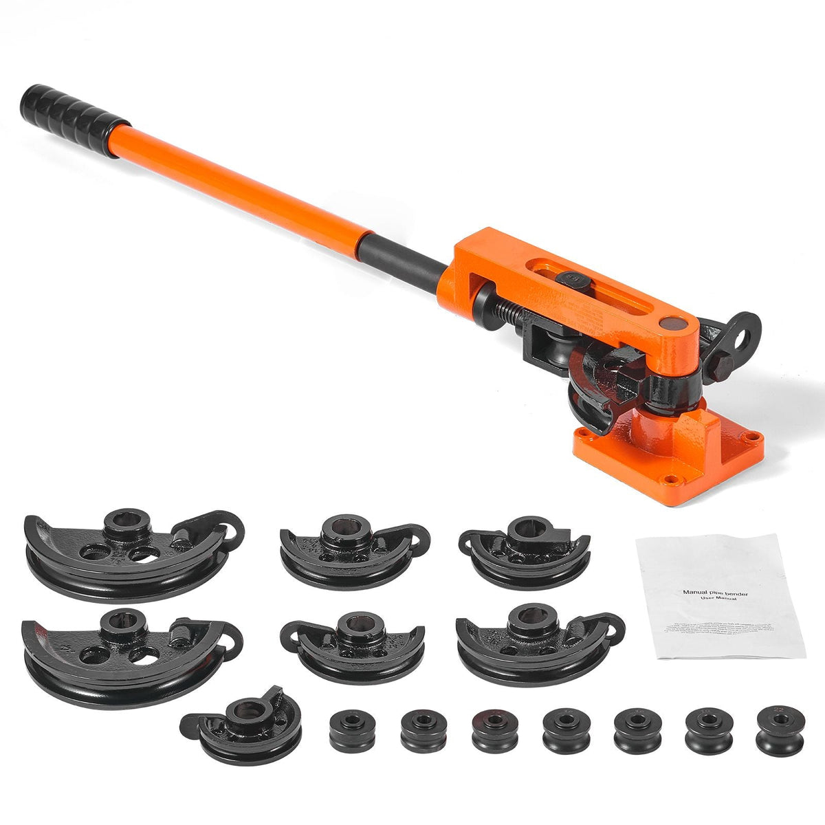 Pipe Tube Bender, 3/8" to 1" OD Manual Pipe Tube Bender with 7 Bending Dies, 180° Copper Aluminum Pipes Bending Tools for HVAC Air Conditioning Refrigerator Auto Repair