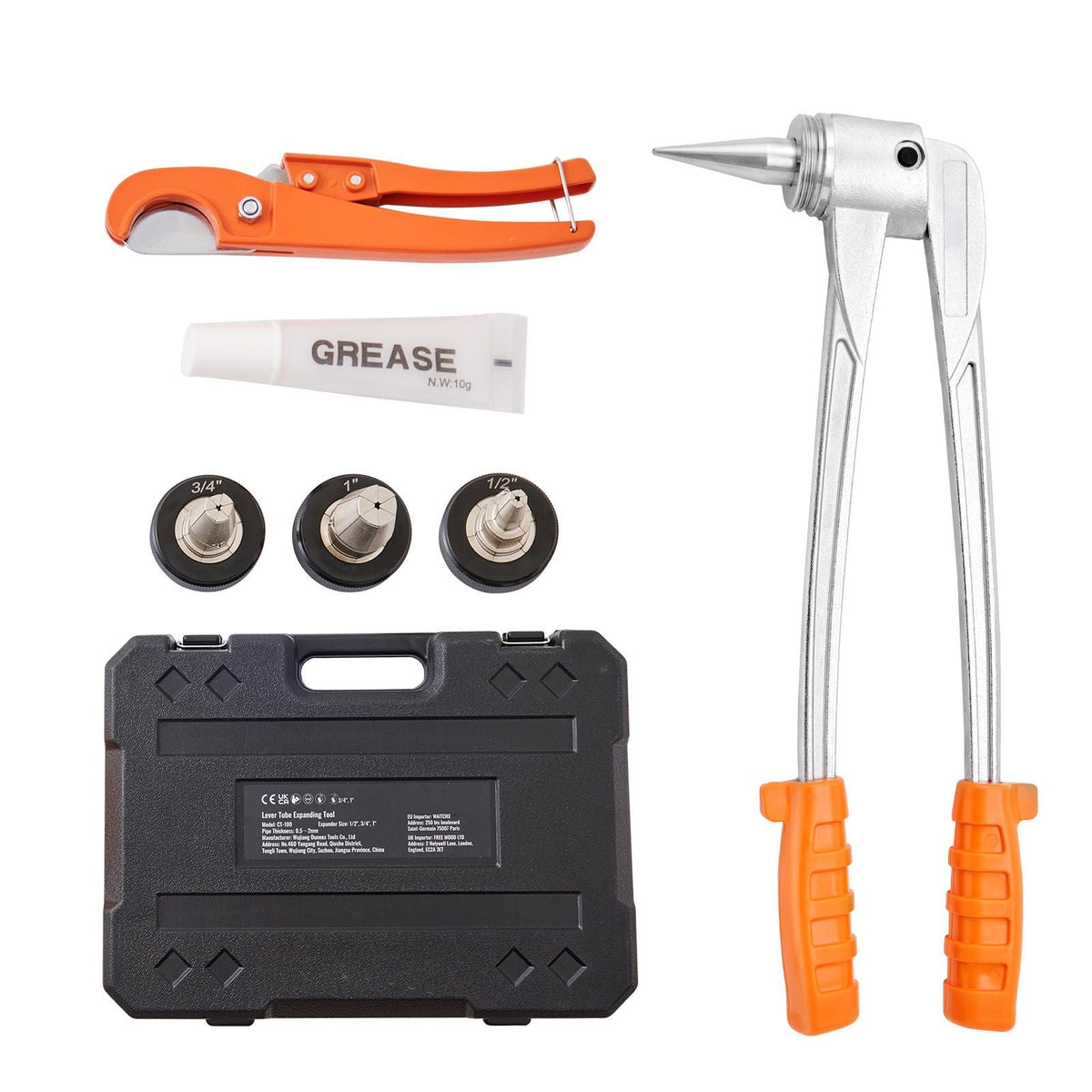 Pipe Tube Expander, 1/2", 3/4", 1" OD PEX Tubing Expander, Professional Manual Lever PEX Tools Expander, with 3 Expansion Heads, Pipe Cutter for PEX Tubes