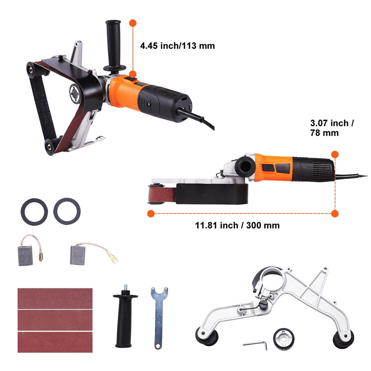 Pipe Tube Polisher Sander, 1000W Pipe Belt Sander with 6 Variable Speeds 1100-3200rpm, Professional Belt Sander Grinding Machine with 3PCS Sanding Belts for Burnishing Finishing Rust Removal