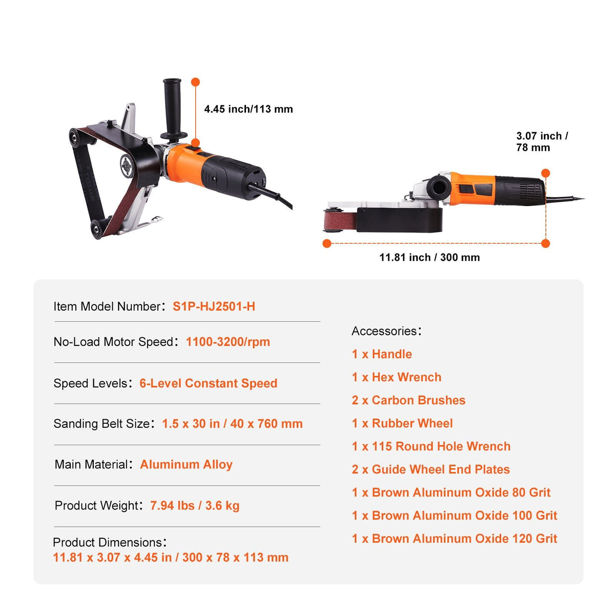 Pipe Tube Polisher Sander, 1000W Pipe Belt Sander with 6 Variable Speeds 1100-3200rpm, Professional Belt Sander Grinding Machine with 3PCS Sanding Belts for Burnishing Finishing Rust Removal