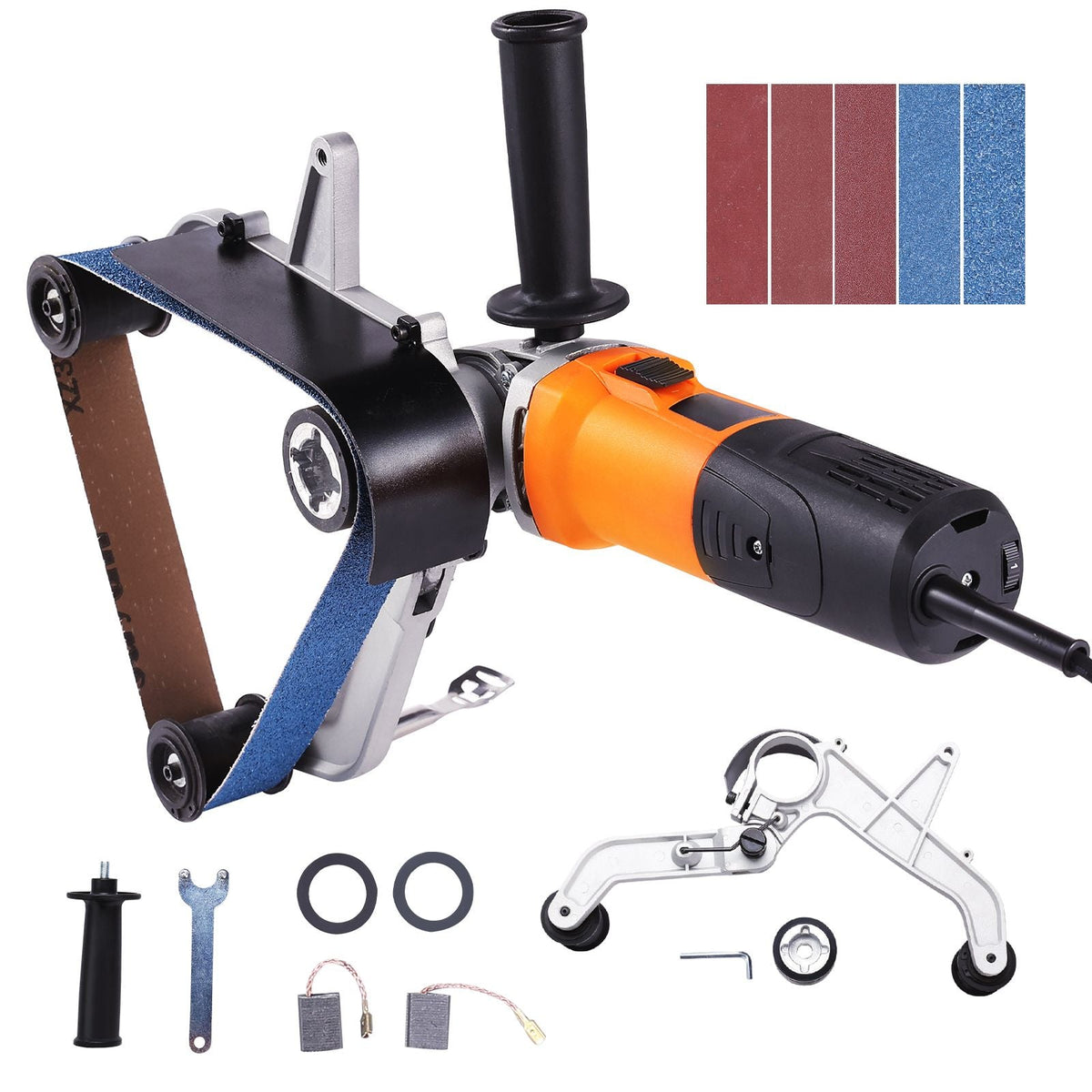 Pipe Tube Polisher Sander, 1000W Pipe Belt Sander with 6 Variable Speeds 1100-3200rpm, Professional Belt Sander Grinding Machine with 50PCS Sanding Belts for Burnishing Finishing Rust Removal
