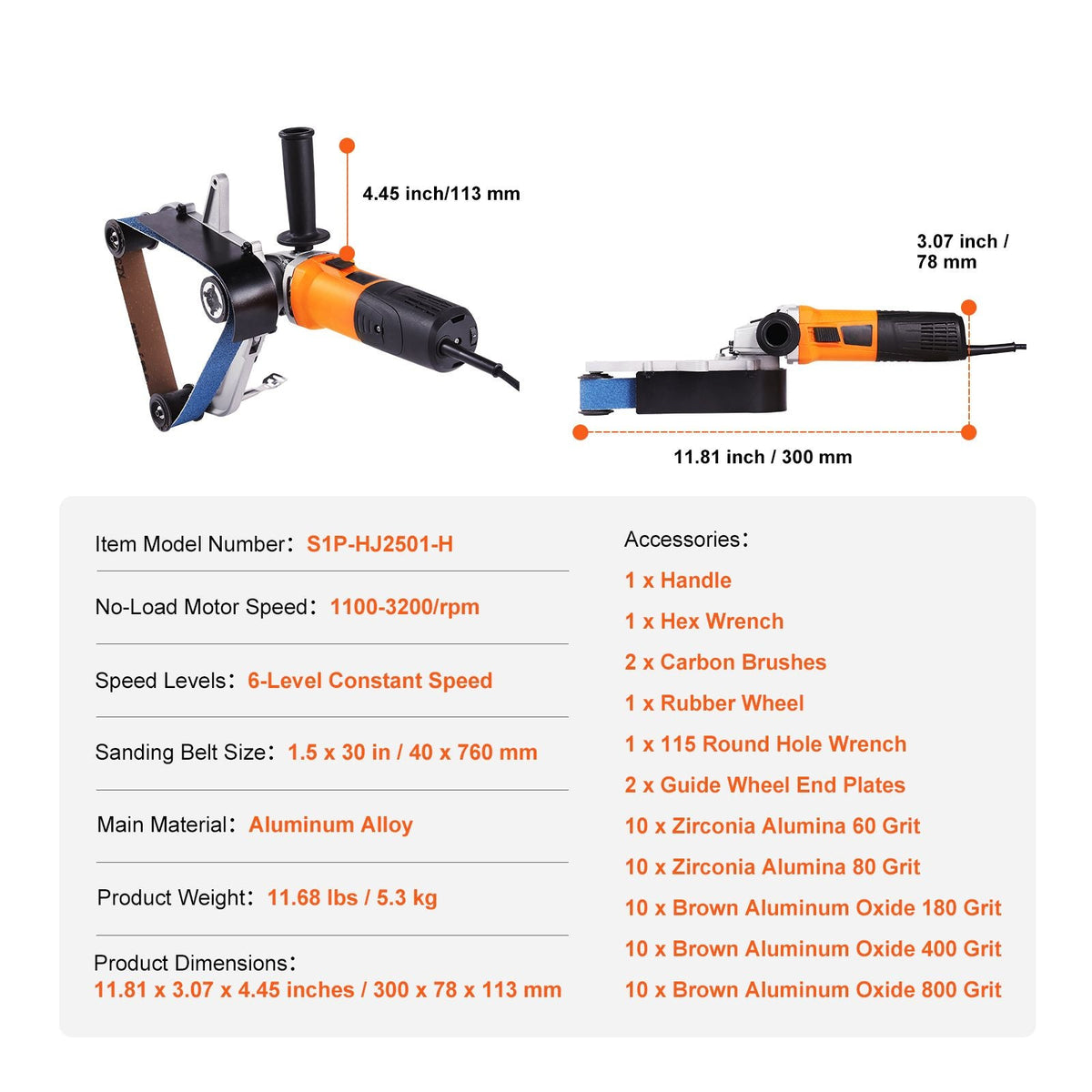 Pipe Tube Polisher Sander, 1000W Pipe Belt Sander with 6 Variable Speeds 1100-3200rpm, Professional Belt Sander Grinding Machine with 50PCS Sanding Belts for Burnishing Finishing Rust Removal