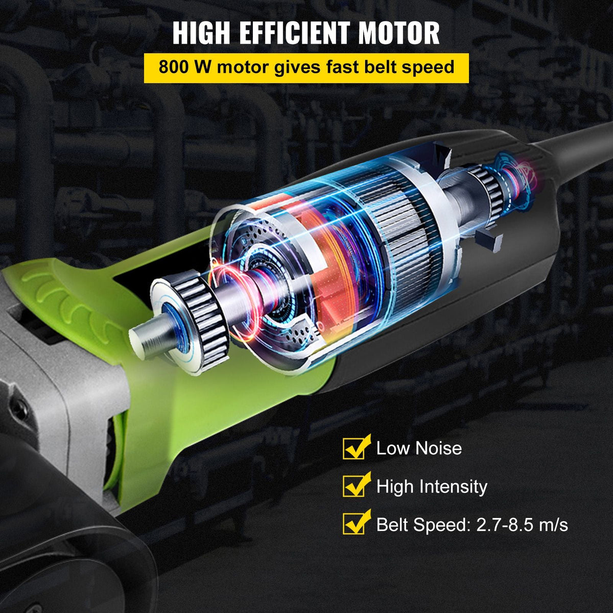Pipe Tube Polisher Sander 7\"/180 mm Max Pipe Diameter,Sander Polisher Grinder 110V 800W,Professional Belt Sander Grinding Machine 6 Speeds Adjustable,for Burnishing Finishing Stainless Steel