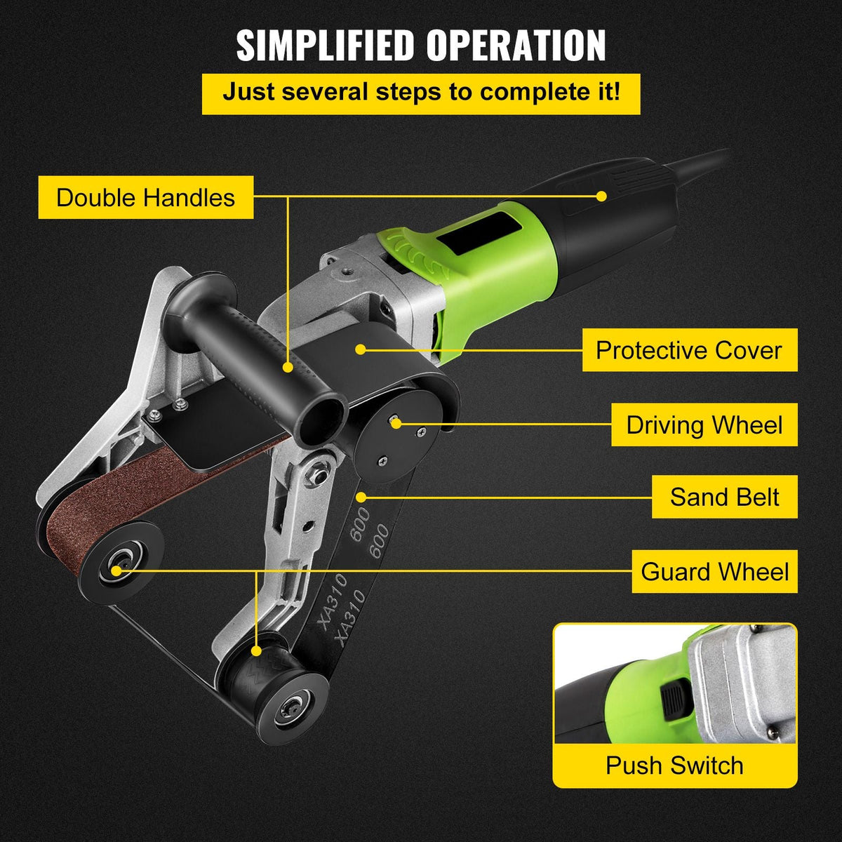 Pipe Tube Polisher Sander 7\"/180 mm Max Pipe Diameter,Sander Polisher Grinder 110V 800W,Professional Belt Sander Grinding Machine 6 Speeds Adjustable,for Burnishing Finishing Stainless Steel