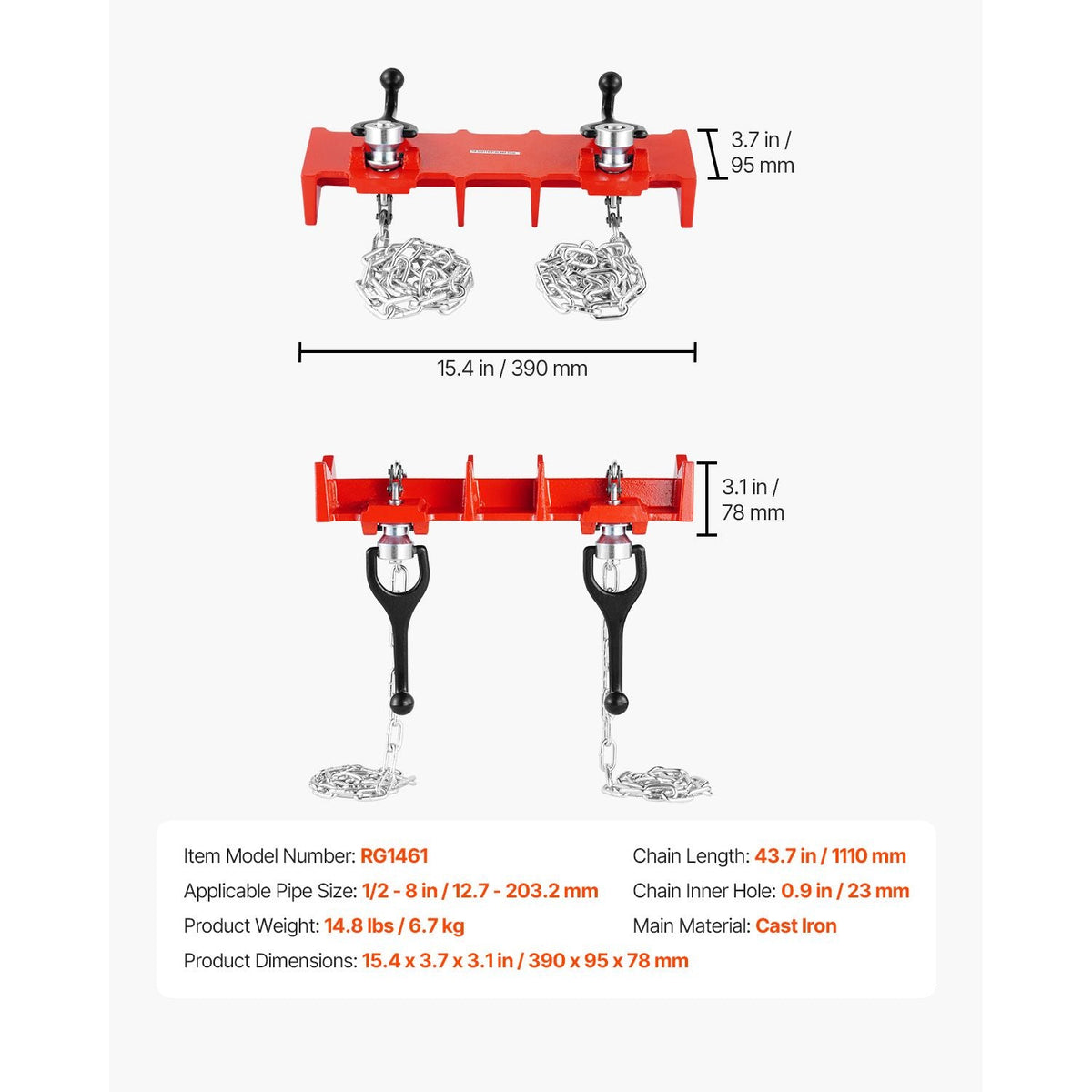 Pipe Welding Vise, 1/2" to 8" Pipe Welding Clamp with Dual Chains & Crank Handles, Heavy-Duty Cast Iron Welding Vise for a Variety of Pipes