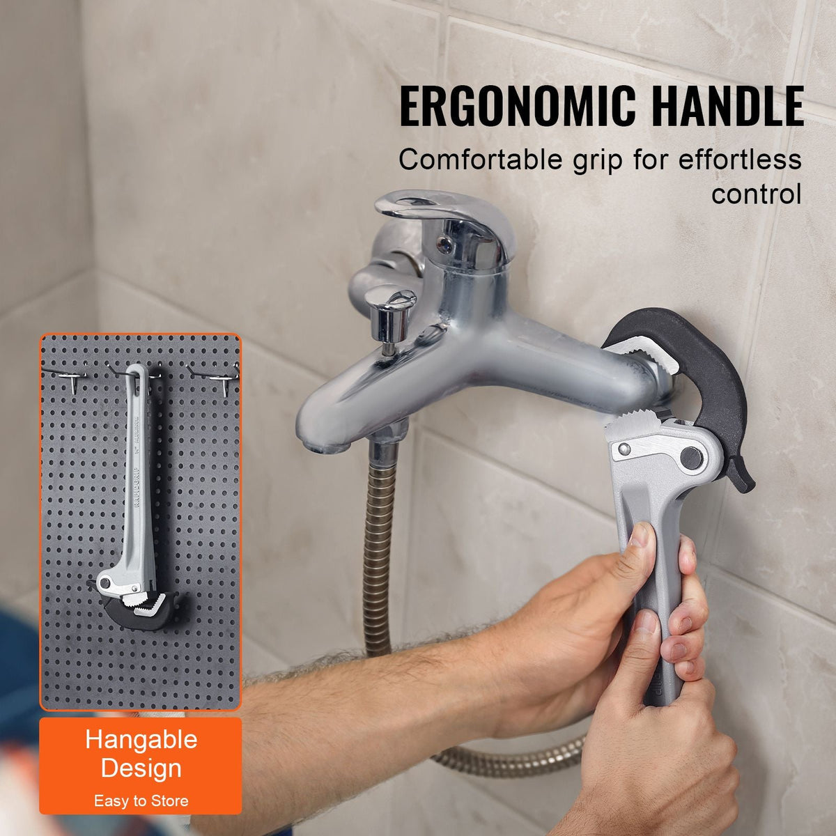 Pipe Wrench, 14" Aluminum Straight Pipe Wrench, Automatic Jaw Adjustment, Adjustable Plumbing Wrench, Easy to Carry, Ergonomic Handle, Hangable Design, for Water Pipes, Automotive Repairs