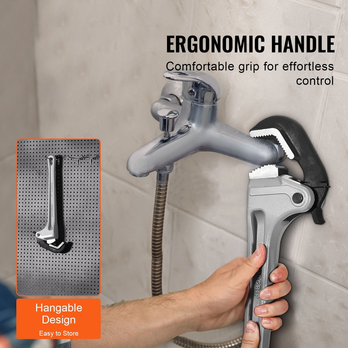 Pipe Wrench, 18" Aluminum Straight Pipe Wrench, Automatic Jaw Adjustment, Adjustable Plumbing Wrench, Easy to Carry, Ergonomic Handle, Hangable Design, for Water Pipes, Automotive Repairs