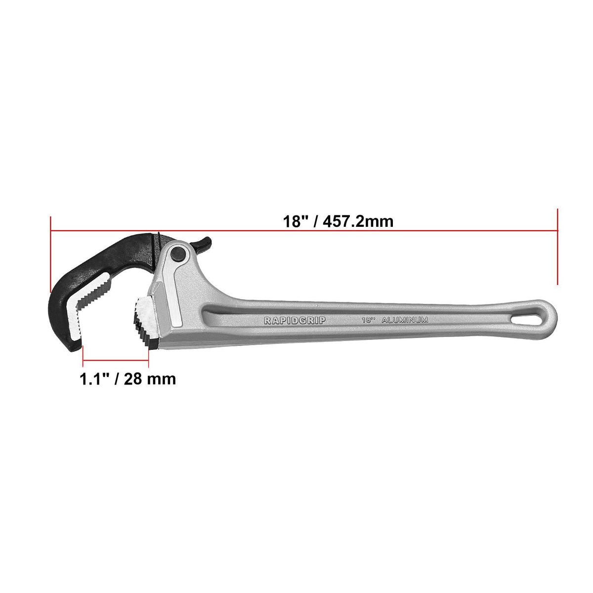 Pipe Wrench, 18" Aluminum Straight Pipe Wrench, Automatic Jaw Adjustment, Adjustable Plumbing Wrench, Easy to Carry, Ergonomic Handle, Hangable Design, for Water Pipes, Automotive Repairs