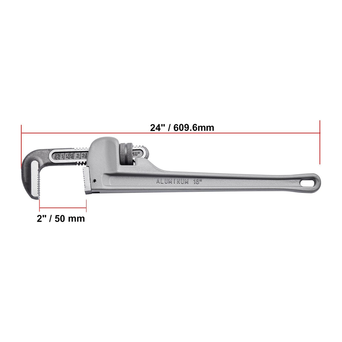 Pipe Wrench, 24" Aluminum Straight Pipe Wrench, Adjustable Plumbing Wrench, with High Strength Jaw and Ergonomic Handle, Easy to Carry, Hangable Design, for Water Pipes, Automotive Repairs