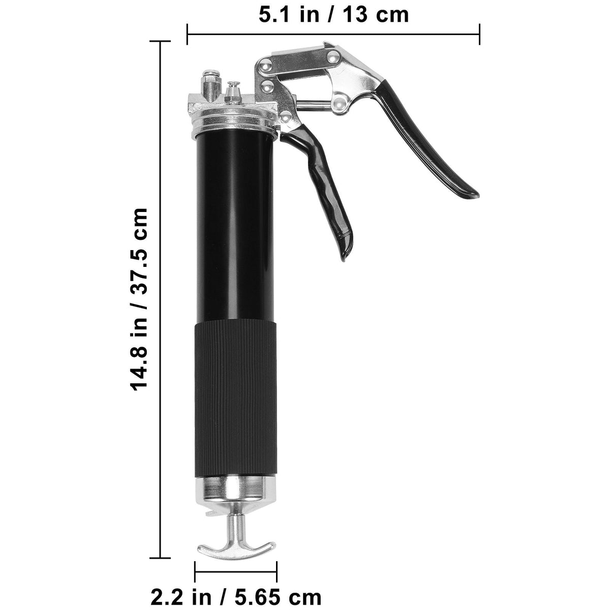Pistol Grip Grease Gun, 6000 PSI, 14 OZ / 400 CC Capacity Heavy Duty Professional Grease Gun, with 19.69 Inch Flexible Hose 2 Black Flat Couplers, 1 Pointed Coupler, and 2 Rigid Metal Pipe
