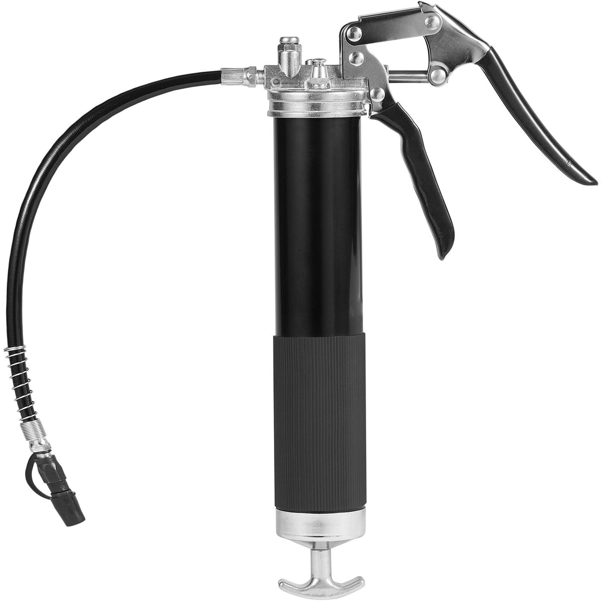 Pistol Grip Grease Gun, 6000 PSI, 14 OZ / 400 CC Capacity Heavy Duty Professional Grease Gun, with 19.69 Inch Flexible Hose 2 Black Flat Couplers, 1 Pointed Coupler, and 2 Rigid Metal Pipe
