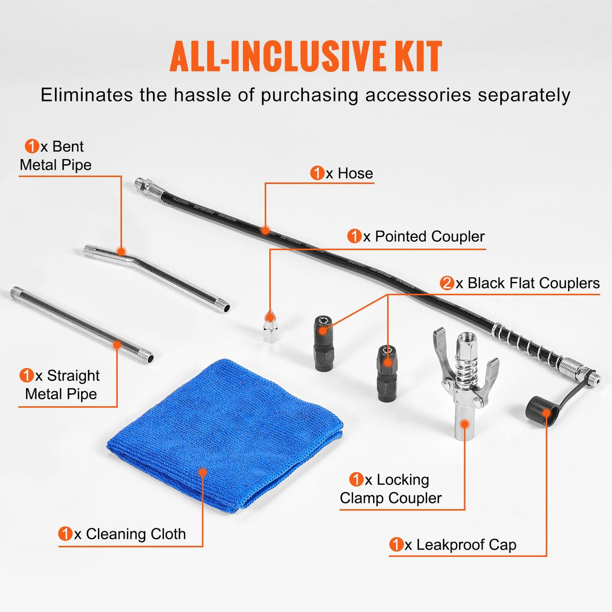 Pistol Grip Grease Gun, 6000 PSI, 14 OZ / 400 CC Capacity Heavy Duty Professional Grease Gun, with 19.69 Inch Flexible Hose 2 Black Flat Couplers, 1 Pointed Coupler, and 2 Rigid Metal Pipe
