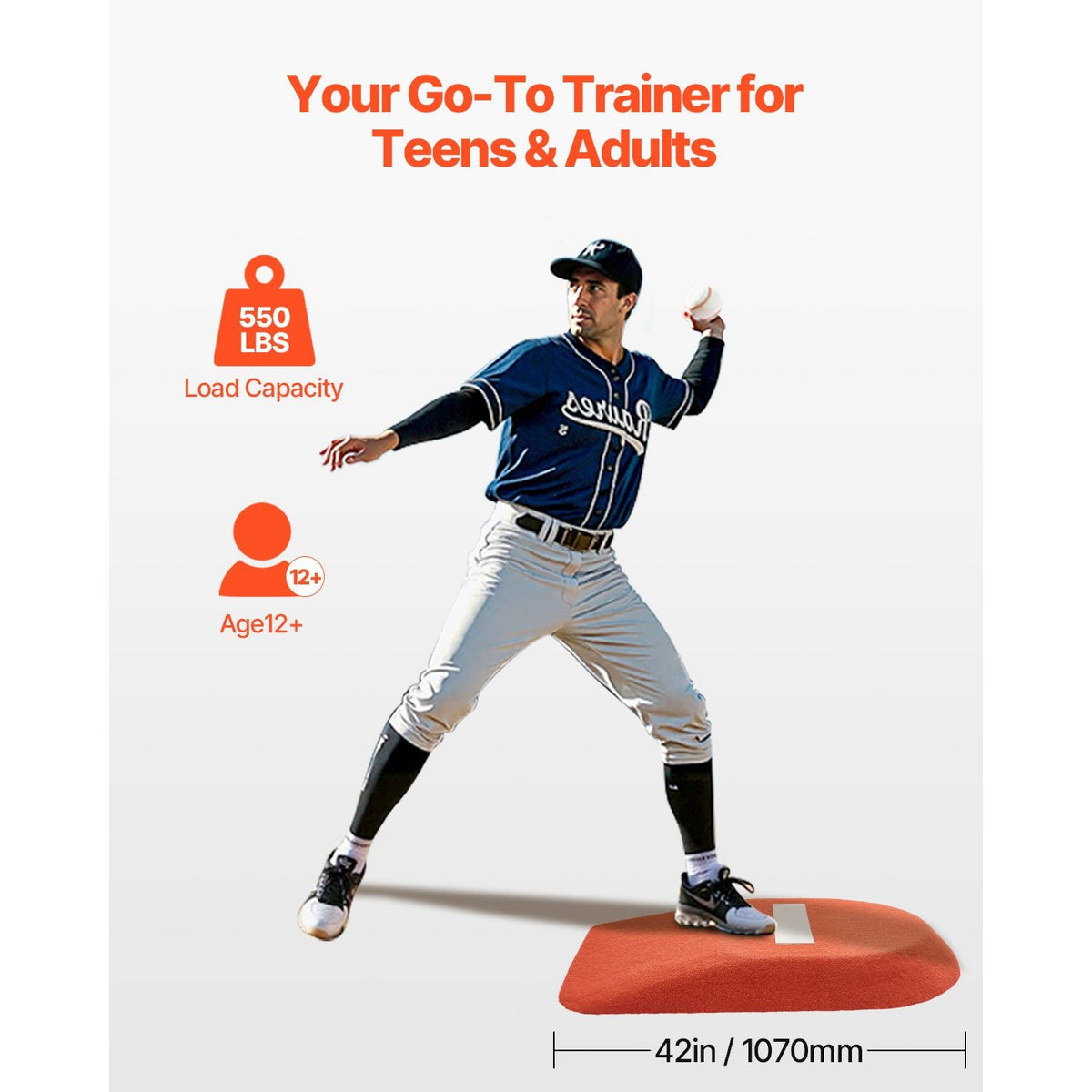 Pitching Mound, Portable Baseball Game Mound, 42 in Indoor Outdoor Pitching Practice and Training Equipment, One-Piece Softball Pitching Aids with Antifade Turf and Pitching Rubber
