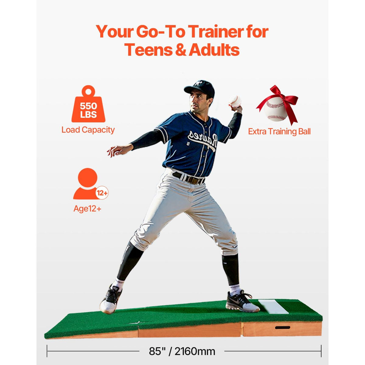 Pitching Mound, Portable Baseball Pitcher's Mound, 85 in Indoor Outdoor Pitching Practice and Training Equipment, Softball Pitching Aids with Antifade Turf, Pitching Rubber, Adjustable Base