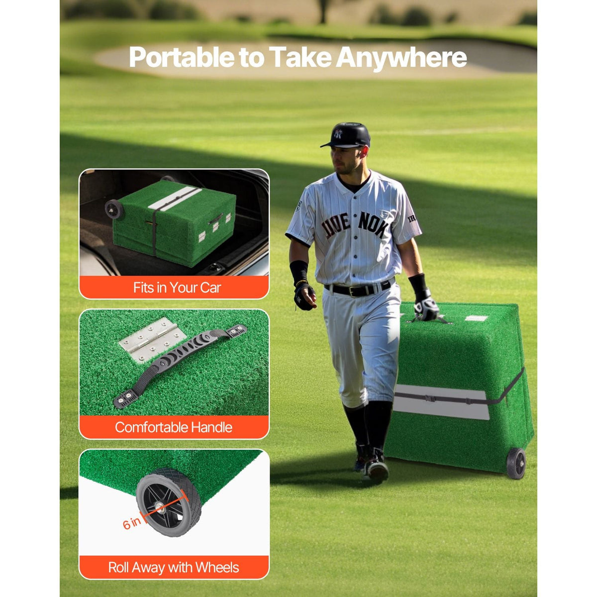 Pitching Mound, Portable Baseball Pitcher's Mound, 90 in IIndoor Outdoor Pitching Practice and Training Equipment, Softball Pitching Aids with Antifade Turf, Pitching Rubber, Carry Handles